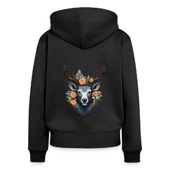 Fleurs de cerf - Sweat à capuche zippé Premium bio Femme - noir - Dos - Julia (174cm)