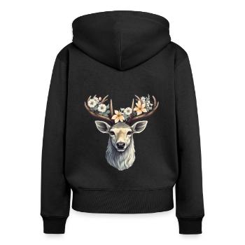 Fleurs de cerf - Sweat à capuche zippé Premium bio Femme - noir - Dos - Julia (174cm)