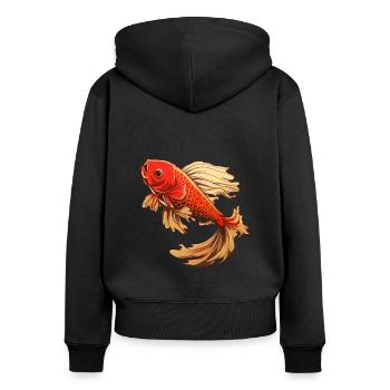 Koi Fish Japanese Carp Pond - Sweat à capuche zippé Premium bio Femme - noir - Dos - Julia (174cm)