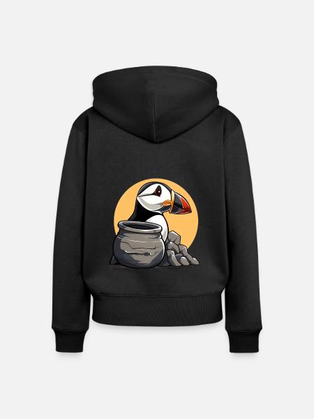 Papageientaucher - Frauen Premium Bio Zip Hoodie - Schwarz