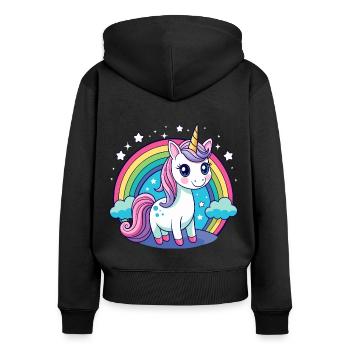 Licorne arc-en-ciel mignonne - Sweat à capuche zippé Premium bio Femme - noir - Dos - Julia (174cm)