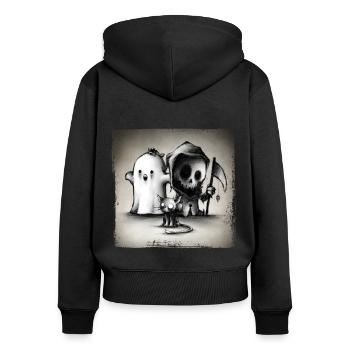 DEAD AND GHOST - Frauen Premium Bio Zip Hoodie - Schwarz - Hinten - Julia (174cm)