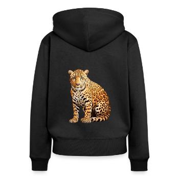 Leopard - Frauen Premium Bio Zip Hoodie - Schwarz - Hinten - Julia (174cm)
