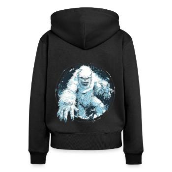 Yeti - Frauen Premium Bio Zip Hoodie - Schwarz - Hinten - Julia (174cm)