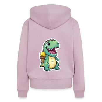 Dino mange de la glace - Sweat à capuche zippé Premium bio Femme - rose poudré - Dos - Julia (174cm)