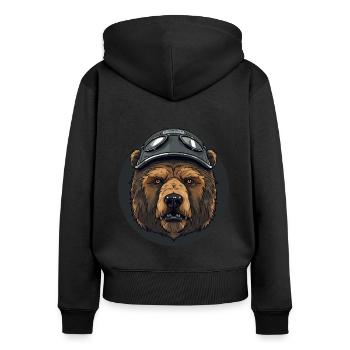 Bär mit Helm Bären Portrait - Frauen Premium Bio Zip Hoodie - Schwarz - Hinten - Julia (174cm)