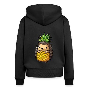Ananas Igel - Frauen Premium Bio Zip Hoodie - Schwarz - Hinten - Julia (174cm)