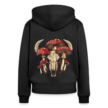 Schädel Pilze Naturmotiv - Frauen Premium Bio Zip Hoodie - Schwarz - Hinten - Julia (174cm)