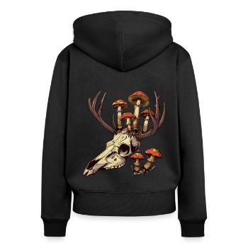 Schädel Pilze Naturmotiv - Frauen Premium Bio Zip Hoodie - Schwarz - Hinten - Julia (174cm)