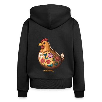 Poule colorée printemps motif Pâques - Sweat à capuche zippé Premium bio Femme - noir - Dos - Julia (174cm)