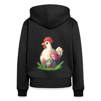 Poule colorée printemps motif Pâques - Sweat à capuche zippé Premium bio Femme - noir - Dos - Julia (174cm)
