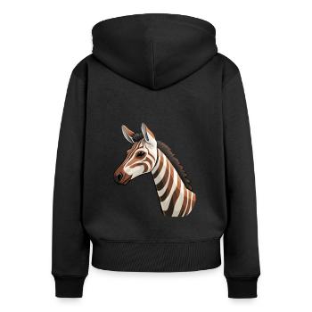 Tête D’okapi Motif Animalier Rare - Sweat à capuche zippé Premium bio Femme - noir - Dos - Julia (174cm)