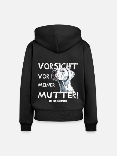 Hundemama Vorsicht - Frauen Premium Bio Zip Hoodie - Schwarz