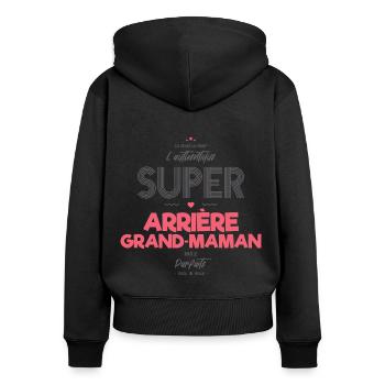 L authentique super arrière grand maman - Sweat à capuche zippé Premium bio Femme - noir - Dos - Julia (174cm)