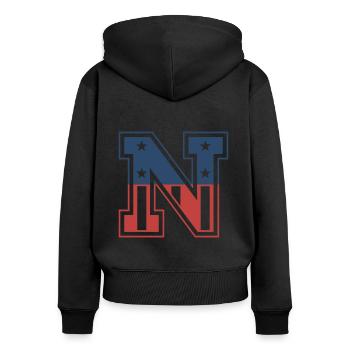 Lettre N États-Unis - Sweat à capuche zippé Premium bio Femme - noir - Dos - Julia (174cm)
