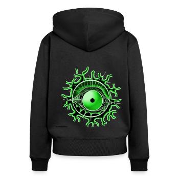 Vert œil - Sweat à capuche zippé Premium bio Femme - noir - Dos - Julia (174cm)