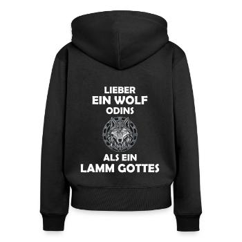 Walhalla Wolf Wölfe Odins Runen Nordischer Kompass - Frauen Premium Bio Zip Hoodie - Schwarz - Hinten - Julia (174cm)