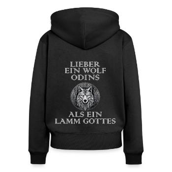 Walhalla Wolf Wölfe Odins Runen Nordischer Kompass - Frauen Premium Bio Zip Hoodie - Schwarz - Hinten - Julia (174cm)