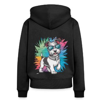 Dandie Dinmont Terrier im Cartoon Design - Frauen Premium Bio Zip Hoodie - Schwarz - Hinten - Julia (174cm)