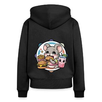 Kawaii Maus liebt Fast Food - Frauen Premium Bio Zip Hoodie - Schwarz - Hinten - Julia (174cm)