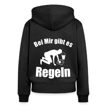 Bei mir gibt es Regeln - Frauen Premium Bio Zip Hoodie - Schwarz - Hinten - Julia (174cm)