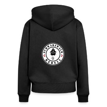Schwarzwald Rebell - Frauen Premium Bio Zip Hoodie - Schwarz - Hinten - Julia (174cm)