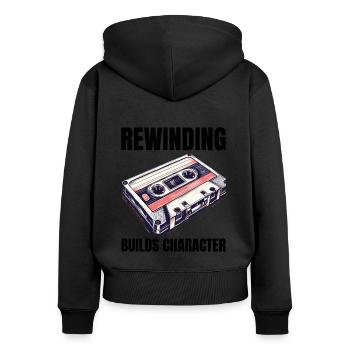 Art de la cassette Vintage : rembobinage de la nostalgie des années 80 - Sweat à capuche zippé Premium bio Femme - noir - Dos - Julia (174cm)