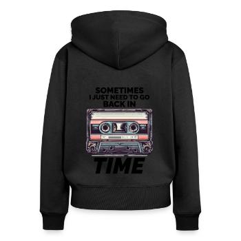 Vintage '80s Cassette Tape: Time Travel in Style - Women's Premium Organic Zip Hoodie - black - Back - Julia (174cm)