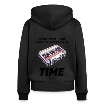 Vintage '80s Cassette Tape: Time Travel in Style - Women's Premium Organic Zip Hoodie - black - Back - Julia (174cm)