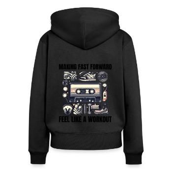 Retro 80s Workout Cassette Tape - Women's Premium Organic Zip Hoodie - black - Back - Julia (174cm)