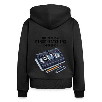 Retro VHS Kassette Nostalgisches 80er Jahre Binge-Watching - Frauen Premium Bio Zip Hoodie - Schwarz - Hinten - Julia (174cm)