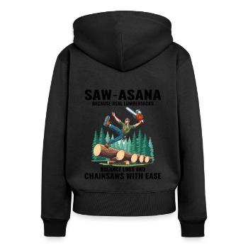 Lumberjack Woodworker Woodcutter Yoga Pose Funny - Women's Premium Organic Zip Hoodie - black - Back - Julia (174cm)