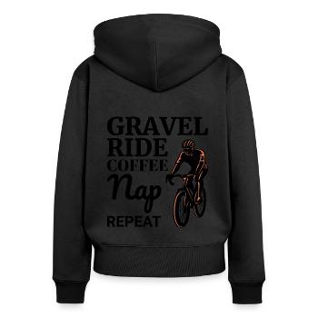Gravel Ride Kaffee, Nickerchen, Wiederholungsabenteuer warten - Frauen Premium Bio Zip Hoodie - Schwarz - Hinten - Julia (174cm)