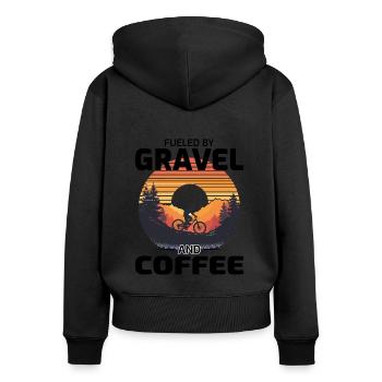 Sunset Gravel Riding: Angetrieben von Schotter und Kaffee - Frauen Premium Bio Zip Hoodie - Schwarz - Hinten - Julia (174cm)