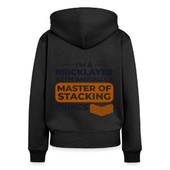 Maître de l’empilage humoristique maçon maçon brique - Sweat à capuche zippé Premium bio Femme - noir - Dos - Julia (174cm)