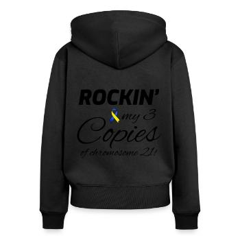 Sensibilisation au syndrome de Down Rockin' Chromosome 21 - Sweat à capuche zippé Premium bio Femme - noir - Dos - Julia (174cm)