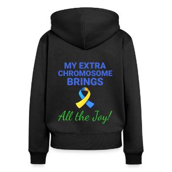 Down-Syndrom-Bewusstsein Joyful Extra Chromosom - Frauen Premium Bio Zip Hoodie - Schwarz - Hinten - Julia (174cm)