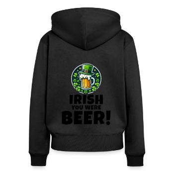 Irish You Were Beer : Drôle de Saint-Patrick - Sweat à capuche zippé Premium bio Femme - noir - Dos - Julia (174cm)