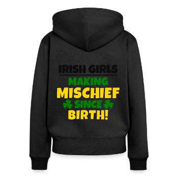 Fête de la Saint-Patrick : les filles irlandaises, fauteurs de bêtises - Sweat à capuche zippé Premium bio Femme - noir - Dos - Julia (174cm)