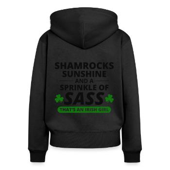 Fille irlandaise : Shamrocks, Sunshine et Sass - Sweat à capuche zippé Premium bio Femme - noir - Dos - Julia (174cm)