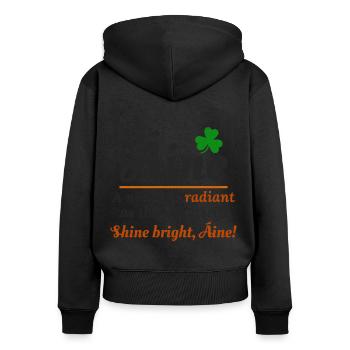 Drôle de nom de fille irlandaise : Áine - nom radieux - Sweat à capuche zippé Premium bio Femme - noir - Dos - Julia (174cm)