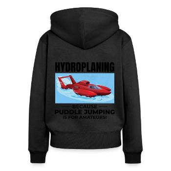 Wasserflugzeug Boot Rennen Humor Pfütze Springen Lustig - Frauen Premium Bio Zip Hoodie - Schwarz - Hinten - Julia (174cm)