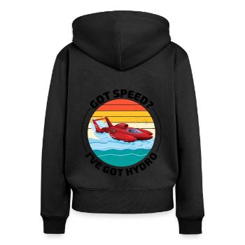Hydro-Speed-Rennen: Spannender Wasserflugzeug-Humor - Frauen Premium Bio Zip Hoodie - Schwarz - Hinten - Julia (174cm)