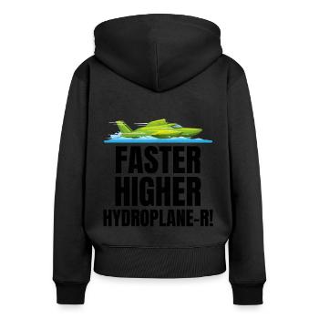 Hydro-Humor: Beschleunigen, Hoch hinaus im Rennsport - Frauen Premium Bio Zip Hoodie - Schwarz - Hinten - Julia (174cm)