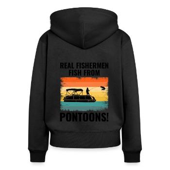 Pontonboot Bootfahren Pontooning Angeln Retro - Frauen Premium Bio Zip Hoodie - Schwarz - Hinten - Julia (174cm)