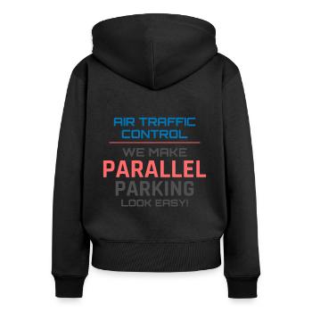 Fluglotse ATC Aviation Humor Flugzeug - Frauen Premium Bio Zip Hoodie - Schwarz - Hinten - Julia (174cm)