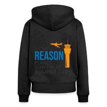 Fluglotse ATC Aviation Humor Flugzeug - Frauen Premium Bio Zip Hoodie - Schwarz - Hinten - Julia (174cm)