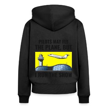 Fluglotse ATC Aviation Humor Flugzeug - Frauen Premium Bio Zip Hoodie - Schwarz - Hinten - Julia (174cm)