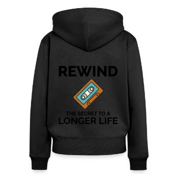 Kassette Tape Zurückspulen 80er Nostalgie Retro 1980er Jahre - Frauen Premium Bio Zip Hoodie - Schwarz - Hinten - Julia (174cm)