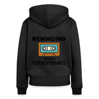 Kassette Tape Zurückspulen 80er Nostalgie Retro 1980er Jahre - Frauen Premium Bio Zip Hoodie - Schwarz - Hinten - Julia (174cm)
